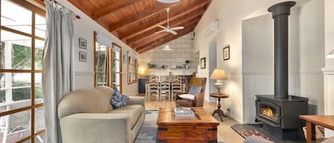 Télévision, cheminée, livres