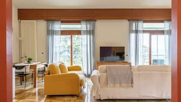 TV, fireplace