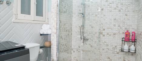 Dusche, Haartrockner, Bidet, HandtĂŒcher