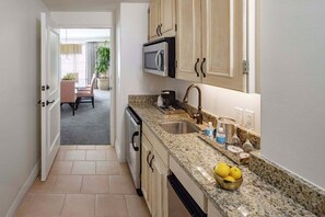 Fridge, microwave, coffee/tea maker