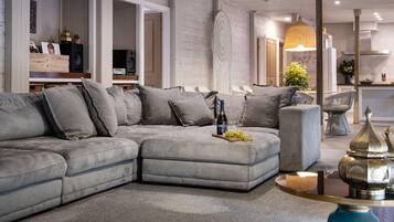 TV, caminetto, libri, studio