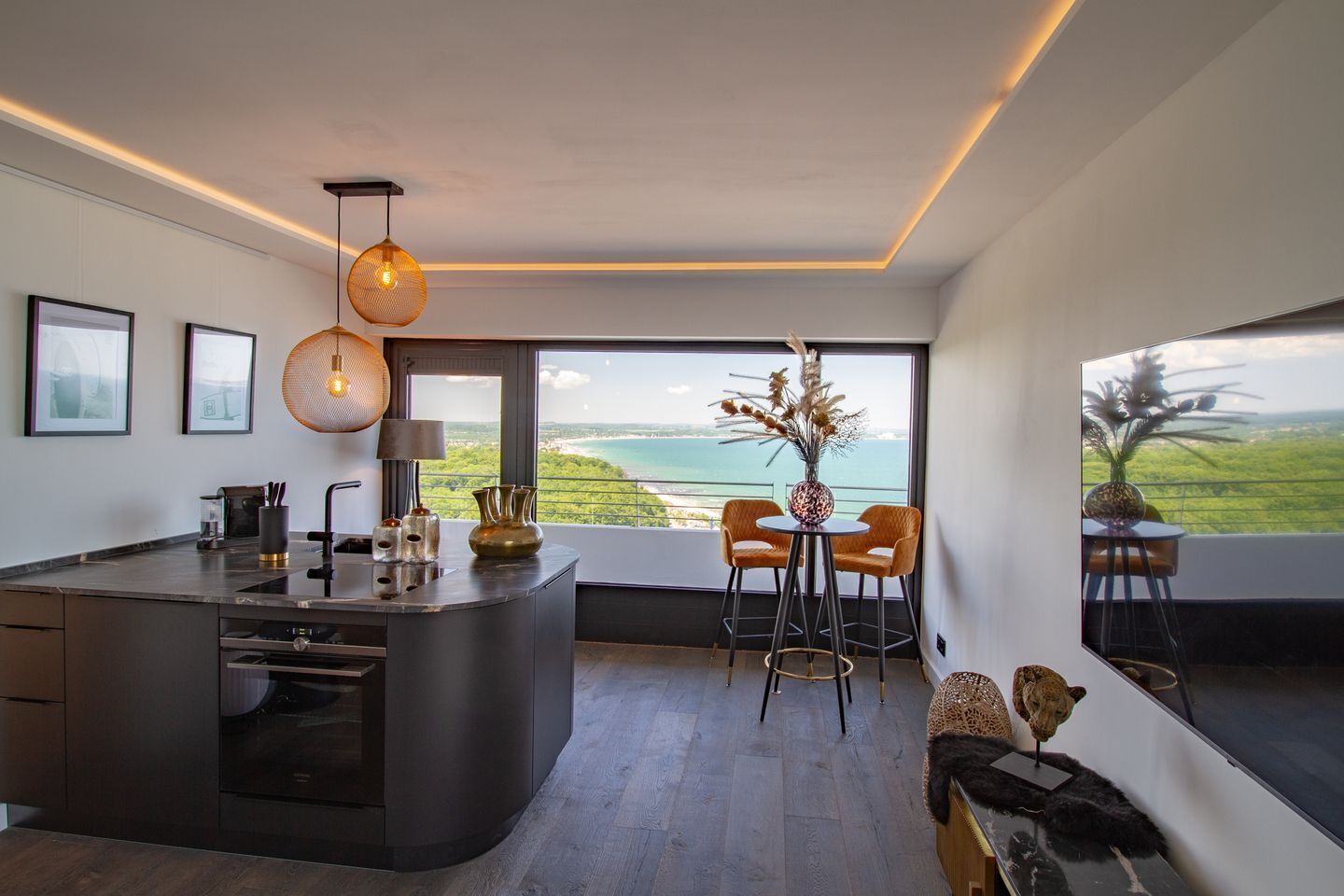 Fridge, oven, dishwasher, coffee/tea maker