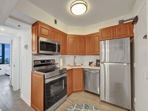 Fridge, microwave, oven, dishwasher