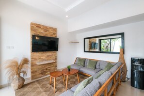 Villa, 3 Bedrooms, Pool View | Living room | 50-inch TV with cable channels - Tepui Villa Canggu (Canggu)
