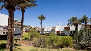 A residential area with white buildings, palm trees, and cacti. - 535 Primavera Bright Accommodation With Pool (Costa del Silencio)
