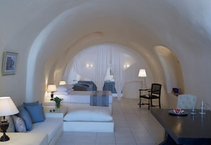 Honeymoon Suite with Private Jacuzzi | 1 bedroom, in-room safe, desk, soundproofing - Zannos Melathron Hotel by Omilos Hotels (Santorini)