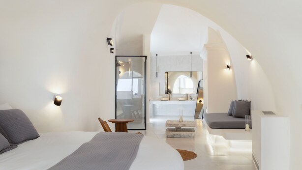 Deluxe Suite with Private Jacuzzi | 1 bedroom, in-room safe, desk, soundproofing - Zannos Melathron Hotel by Omilos Hotels (Santorini)