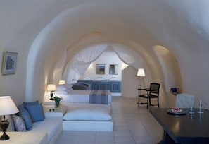 Honeymoon Suite with Private Jacuzzi | 1 bedroom, in-room safe, desk, soundproofing - Zannos Melathron Hotel by Omilos Hotels (Santorini)