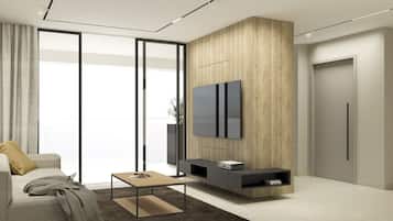 55-inch Smart TV with satellite channels, heated floors