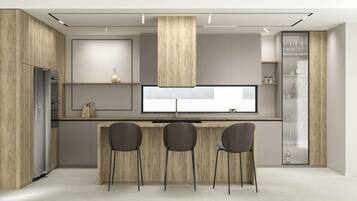 Full-sized fridge, microwave, oven, stovetop