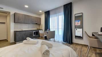 Superior Studio, Balcony, Sea View | In-room safe, desk, laptop workspace, iron/ironing board