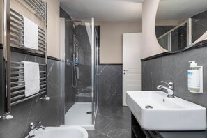 Panoramic Apartment, City View | Bathroom | Shower, hair dryer, bidet, towels -  Torretta Penthouse By Geco Vacation Rentals (Florence)