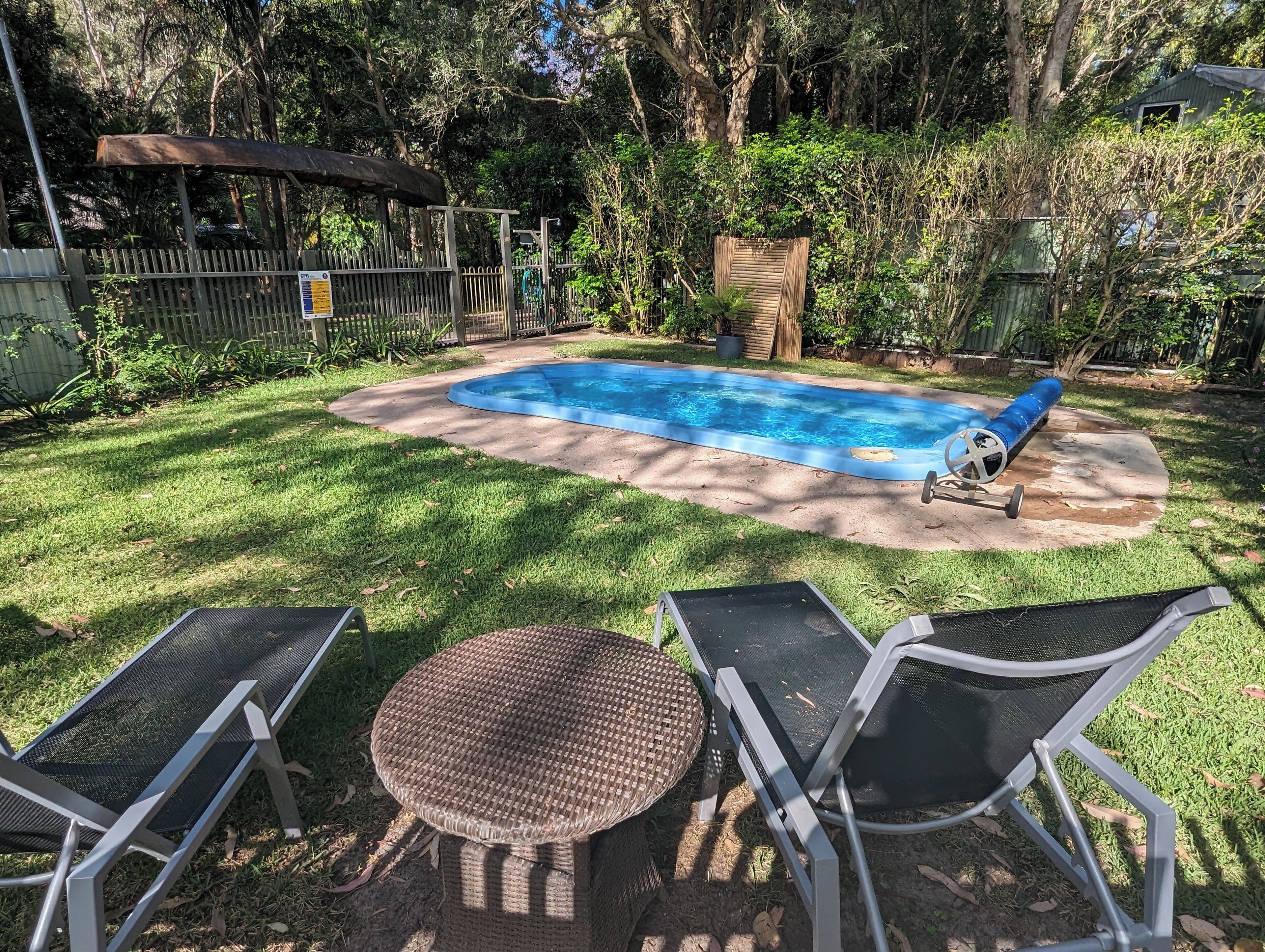 Seasonal outdoor pool, sun loungers