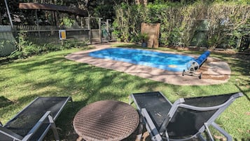 Seasonal outdoor pool, sun loungers