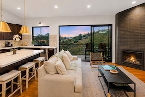 Smart TV, fireplace, stereo