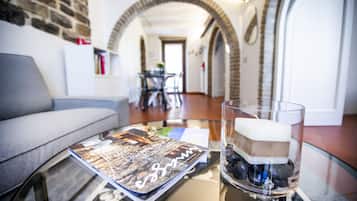 Leilighet – exclusive | Oppholdsområde | En 52-tommers Flatskjerm-TV med kabel-kanaler samt Netflix