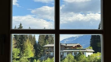 Nhà gỗ tiện nghi đơn giản, quang cảnh núi | Khu vực ăn uống tại phòng