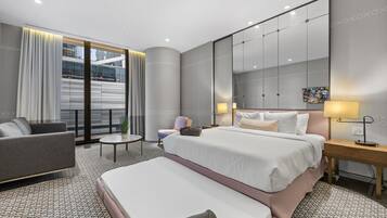 Luxury Studio Suite, 1 King Bed with Sofa bed, City View | Premium bedding, blackout drapes, iron/ironing board, free WiFi