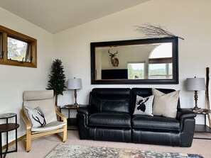 Smart TV, chimenea, libros