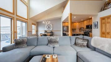 Smart TV, fireplace, DVD player, stereo