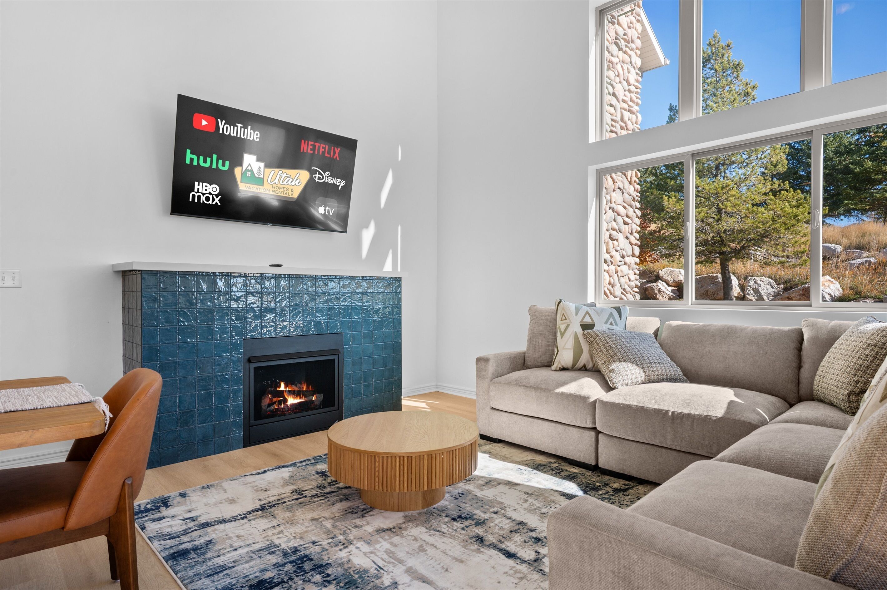 Smart TV, fireplace, foosball, table tennis