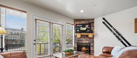 Smart TV, fireplace, foosball, table tennis