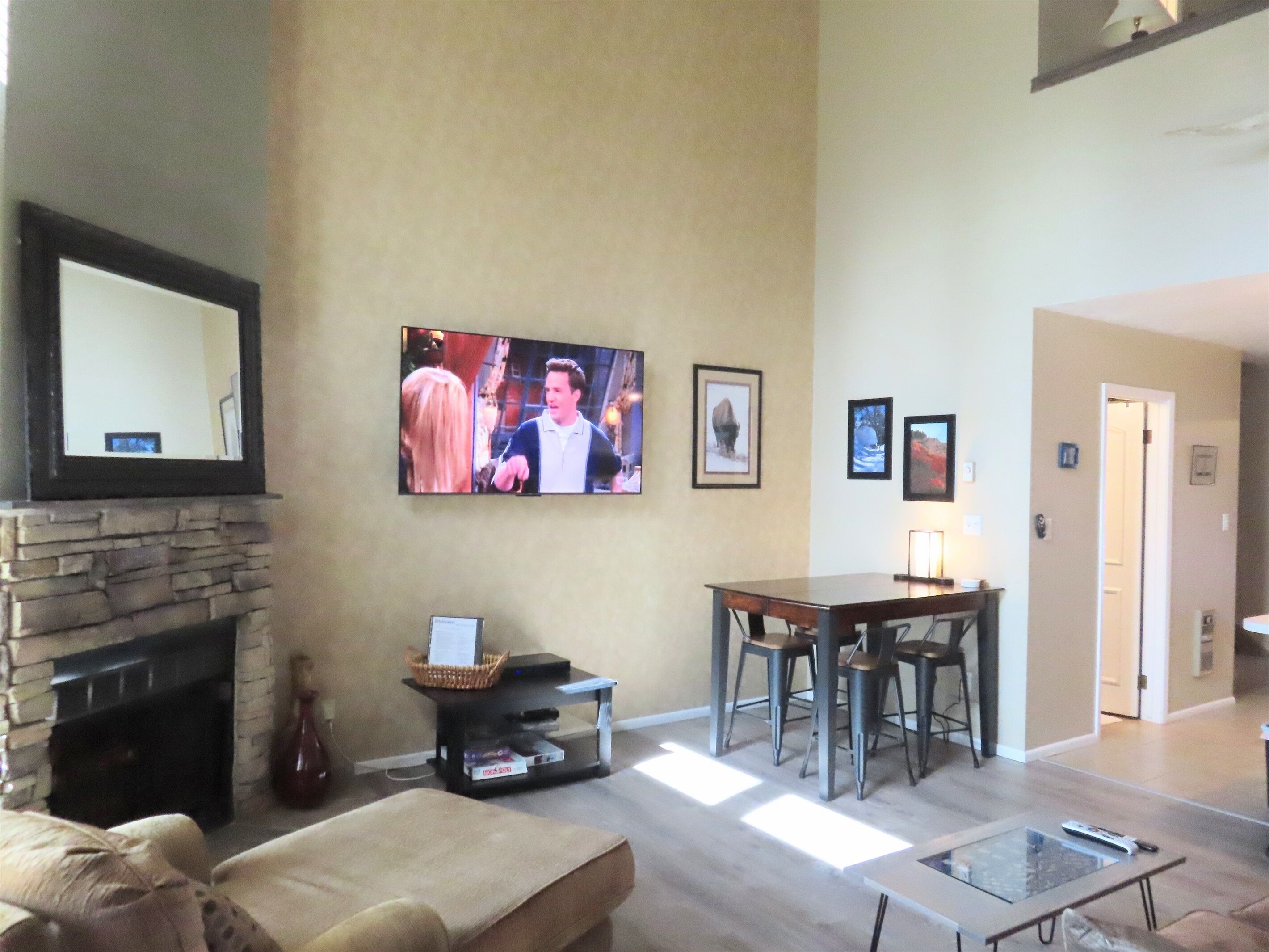 Smart TV, fireplace, foosball, table tennis