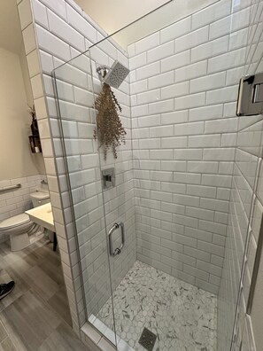 Sèche-cheveux, serviettes fournies, savon, papier toilette
