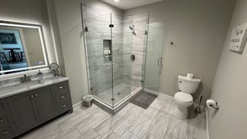 Secador de cabelo, toalhas de banho, sabonete, papel higiênico