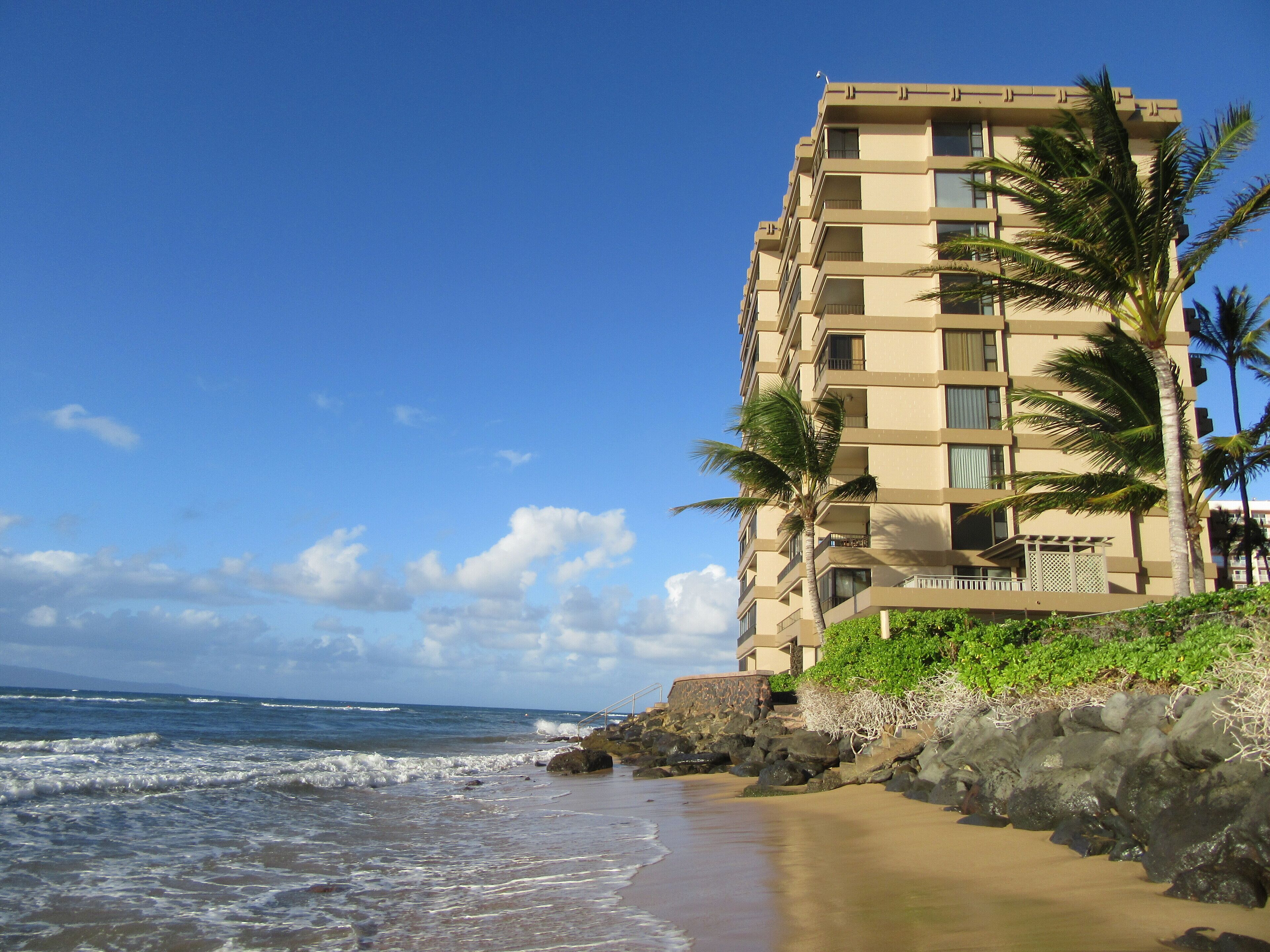 On the beach, sun loungers, beach towels