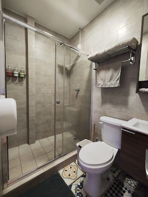 Apartment, 1 Bedroom | Bathroom | Shower, hair dryer, towels, soap