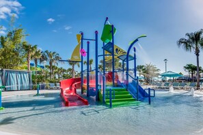 A water play area with slides and steps. - Amazing Modern Home Pool Spa Game Room Wi101 (Davenport)