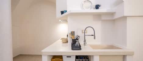 Fridge, stovetop, dishwasher, electric kettle