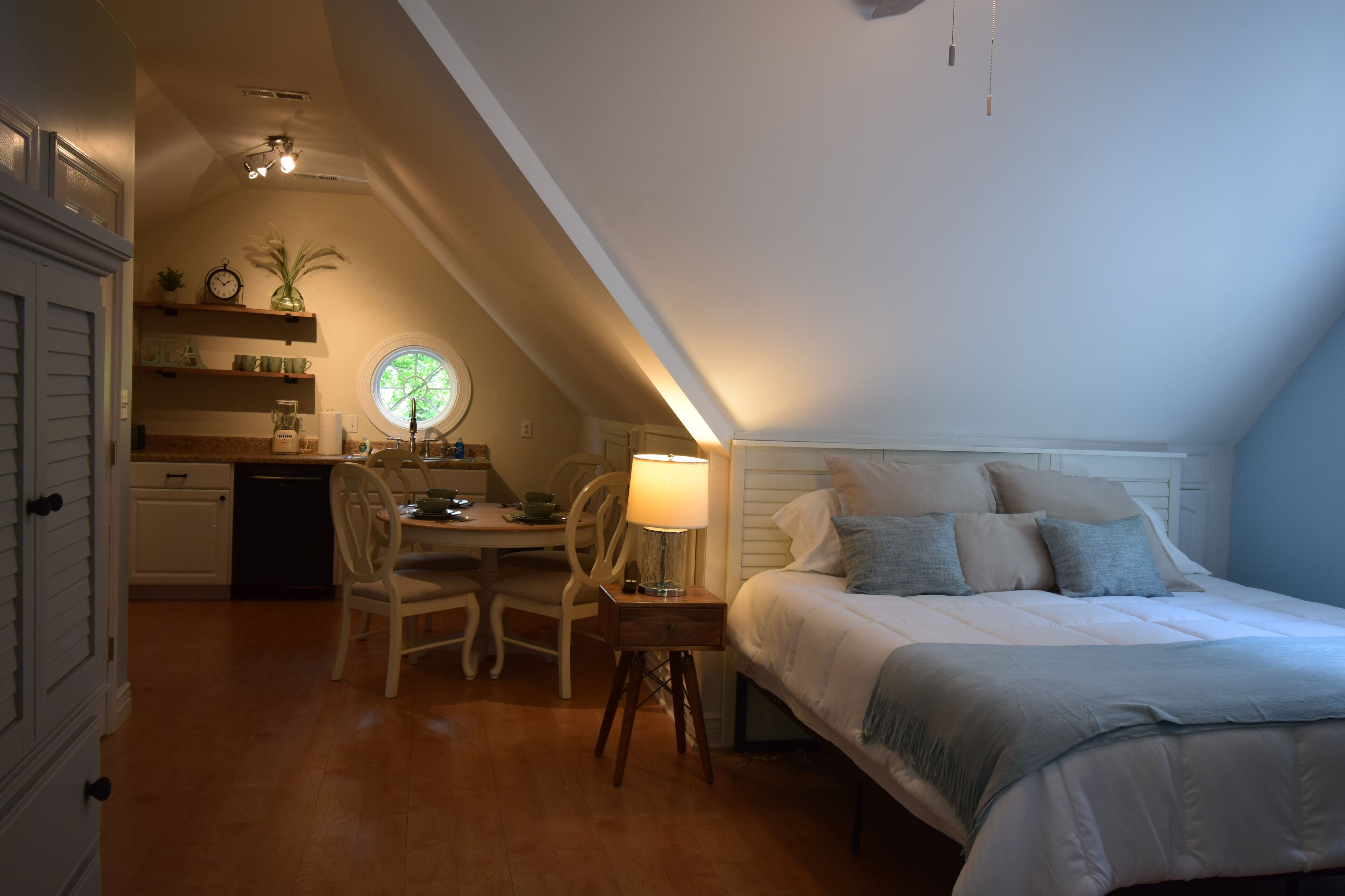 1 bedroom, desk, iron/ironing board, travel crib
