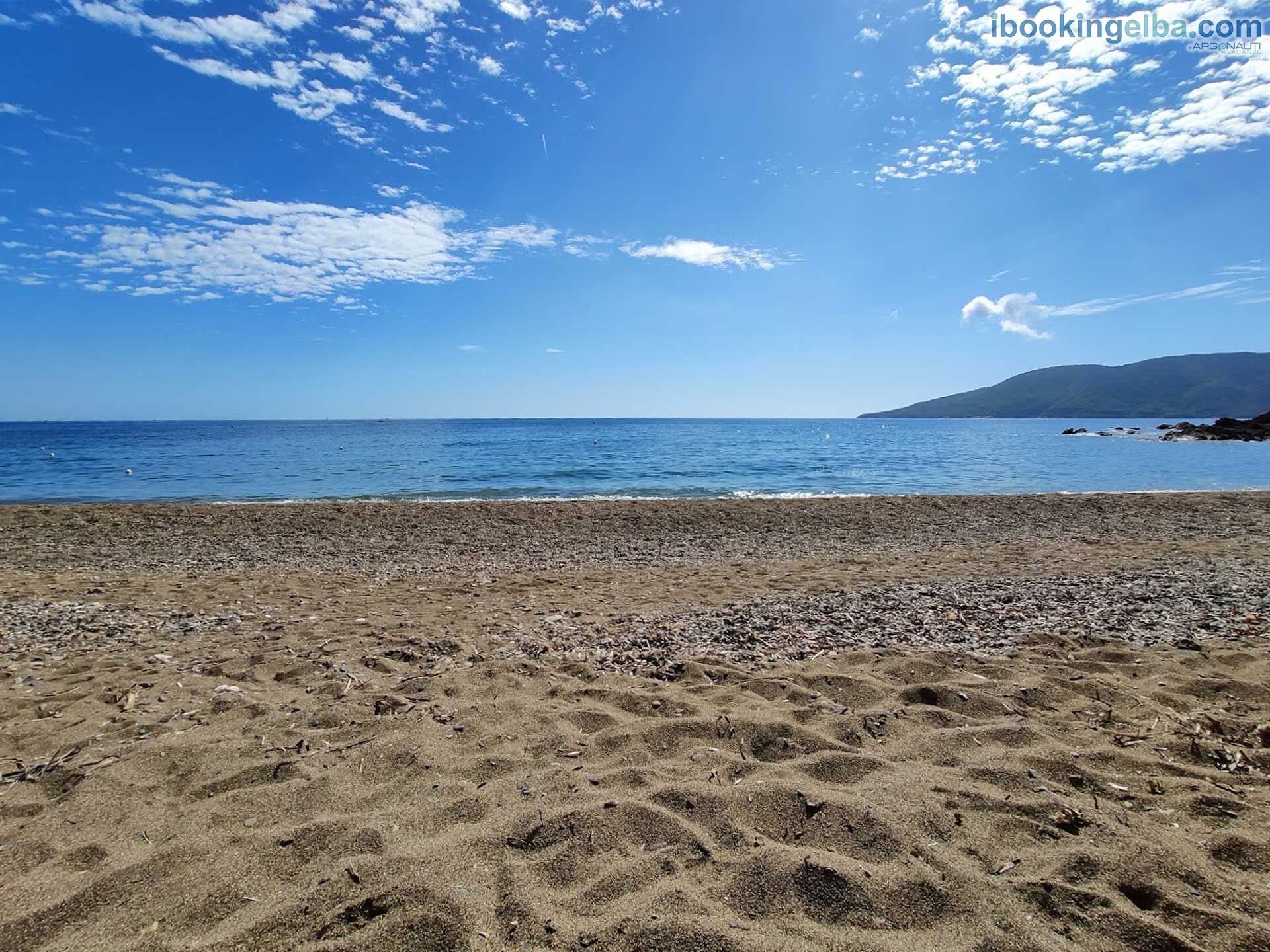 Une plage avec un ciel dégagé et une mer calme.