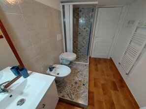 Regadera, secadora de cabello, bidet, toallas 