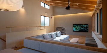 [101] Apart  Triple+Japanese-style room/with sauna (5 people capacity) | Living area | 65-inch flat-screen TV with digital channels, heated floors