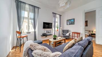 Family Apartment, 1 Bedroom, Microwave (City Soul Apartment) | Living area | Flat-screen TV