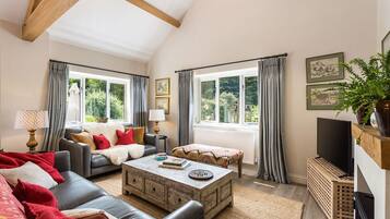 Smart TV, fireplace, DVD player, table football