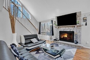 Smart TV, fireplace, video games
