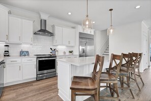 Fridge, microwave, oven, stovetop - Waterfront Bliss: Luxe Retreat w/ Private Pool and Event Space! (North Topsail Beach)