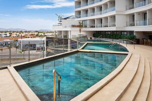 Outdoor pool, pool umbrellas