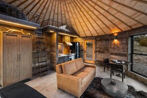Fireplace - Mountain Yurt: Luxe Yellowstone Cabin | Condé Nast (Emigrant)