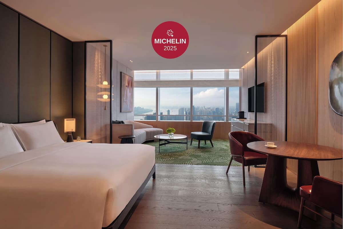 1 King Bed with River View Deluxe | Premium bedding, down duvets, Select Comfort beds, in-room safe