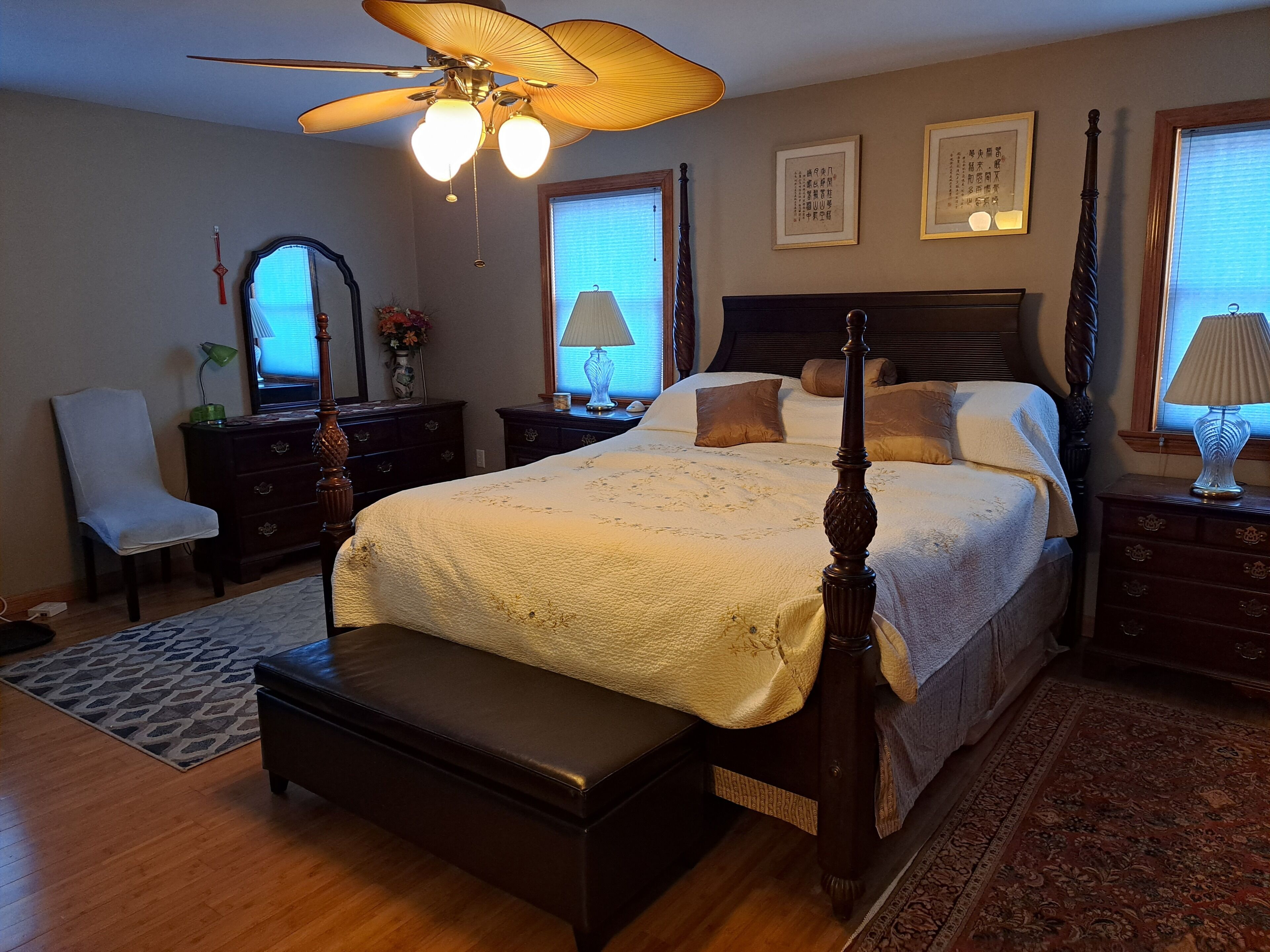 Private master bedroom with private bathroom in the house. 