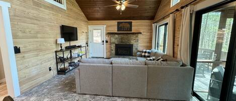 Smart TV, fireplace, video games, DVD player