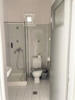 Ducha, secador de pelo, pantuflas, bidet