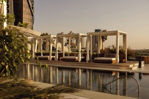 3 outdoor pools, open 7:00 AM to 8:00 PM, free cabanas, sun loungers