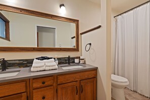 Eco-friendly toiletries, hair dryer, towels, soap