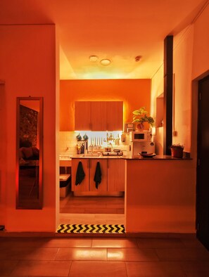 Leilighet, 1 queensize-seng med sovesofa, kjøkken | Eget kjøkken | Kjøleskap, mikrobølgeovn, kjøkkenutstyr og krydder